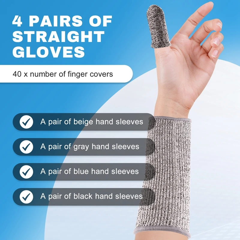 손가락 커버로 얇은 피부 및 멍이 든 팔 보호 슬리브, 4 쌍 컷 화상 방지 슬리브