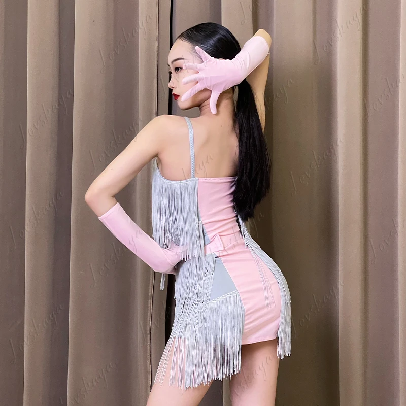 Mädchen-Lateintanz-Ensemble mit Fransenrock, Übungs- und Performance-Anzug für Kinder für Herbst und Winter