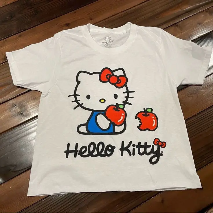 Anime Hello Kittys z krótkim rękawem Cartoon Kuromi moja melodia dziewczyny t-Shirt letnie czyste bawełniane pół rękawy koszulka dla nastolatków dolna koszula