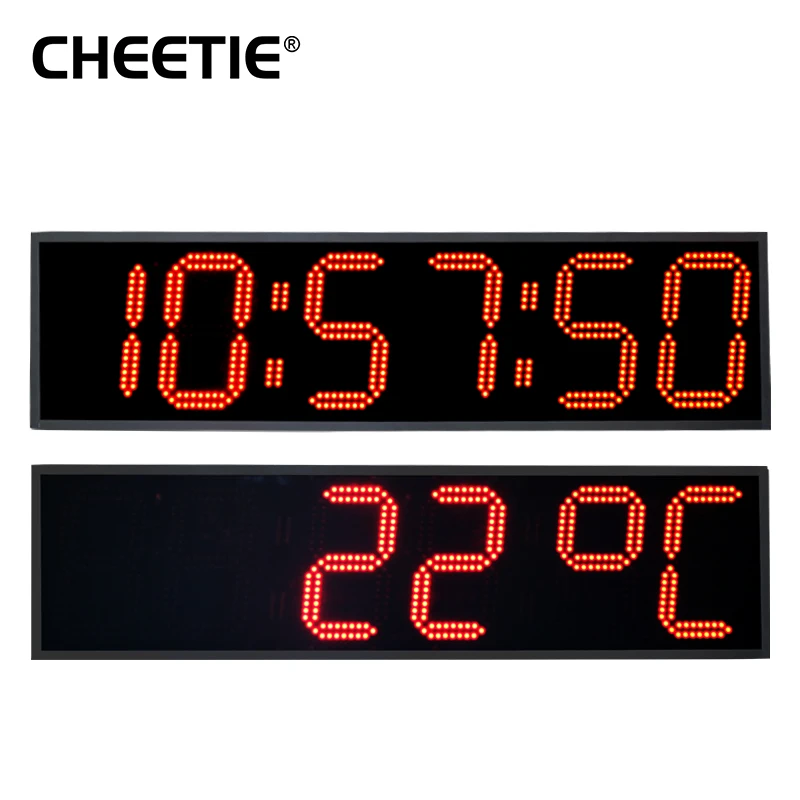 CHEETIE CP030 ساعة رقمية LED كبيرة الحجم خارجية تعرض علامة الوقت ودرجة الحرارة للقاعات الكبيرة