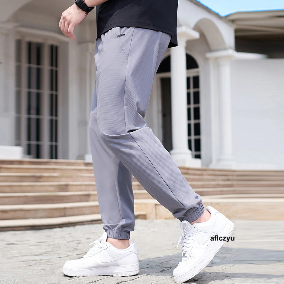 8XL Plus Size Jogger Pants Men Sweatpants Summer Cool Pants Solid Color Fashion Casual Trousers Elastic Waist