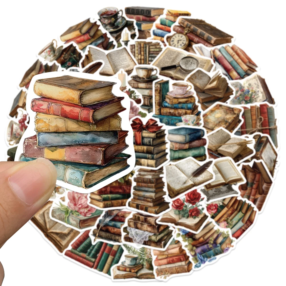 50Pcs Retro Book Stickers Literary Art Pattern Decals For Journal Laptop Phone Water Bottle Study Office Home Decor