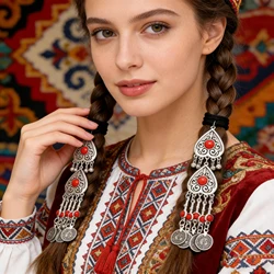 Turkish Vintage Metal Indian Hairdress for Women Boho Big Red Blue Stone Statement Gypsy Tribal Jewelry Gift Hair Accessories
