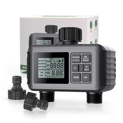 N182 Dual-Zone Watering Timer with 6 Programs Rain Delay Programmable Garden Irrigation Controller LCD Display IP55 Waterproof