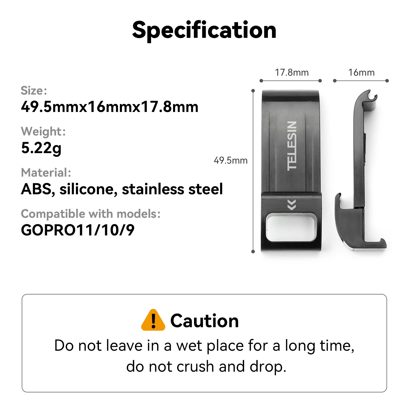 TELESIN Do GoPro 9 10 11 12 Wodoodporna osłona boczna Łatwa zdejmowana osłona ładowania typu C do GoPro Hero 9 10 11 Bateria