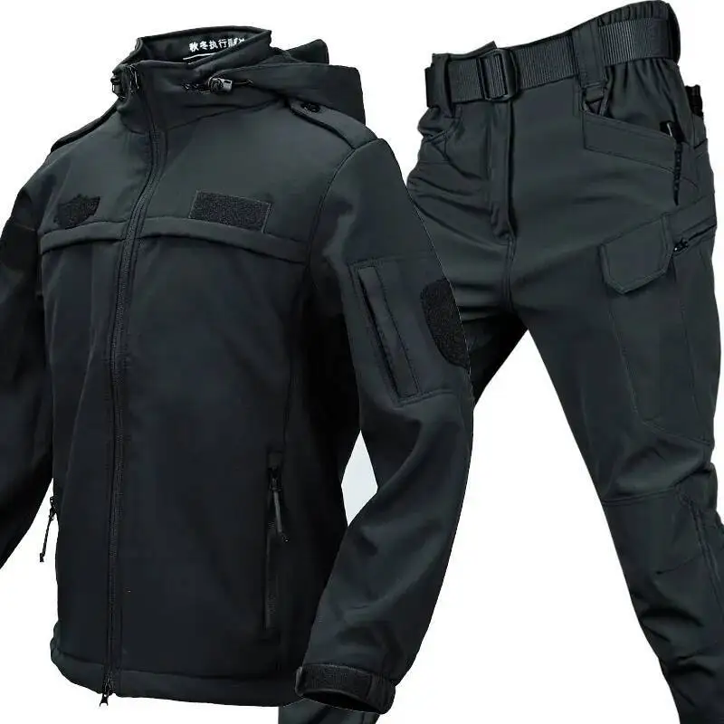 Men S Autumn And Winter Military Fan Shark Skin Soft Shell Set Fleece Thick Warm Clothing Outdoor Commuting Windproof Suit