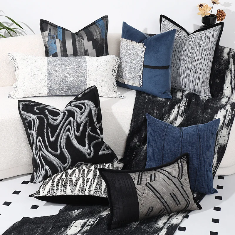 

Black and white sofa cushion covers with car prints, lumbar pillows, geometric printed pillow covers for living room and bedroom