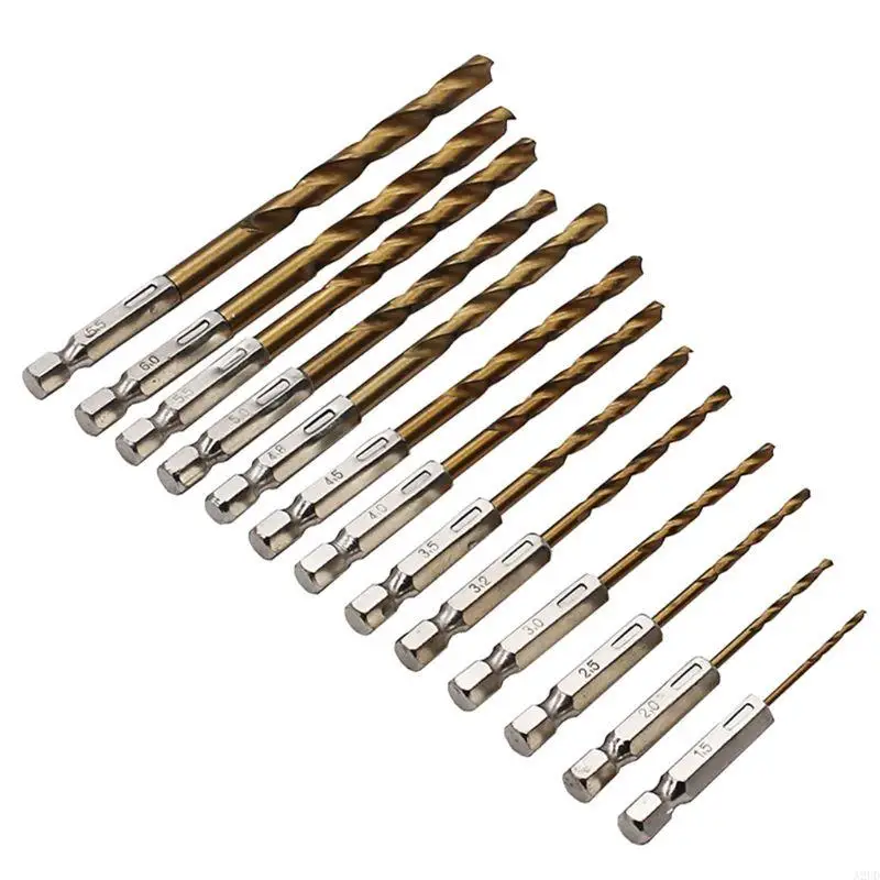 A2UD 13PCS/SET 1,5-6,5 мм HSS Высокоскоростная сталь для титанового покрытия 1/4 шестнадцатеричного хвостовика