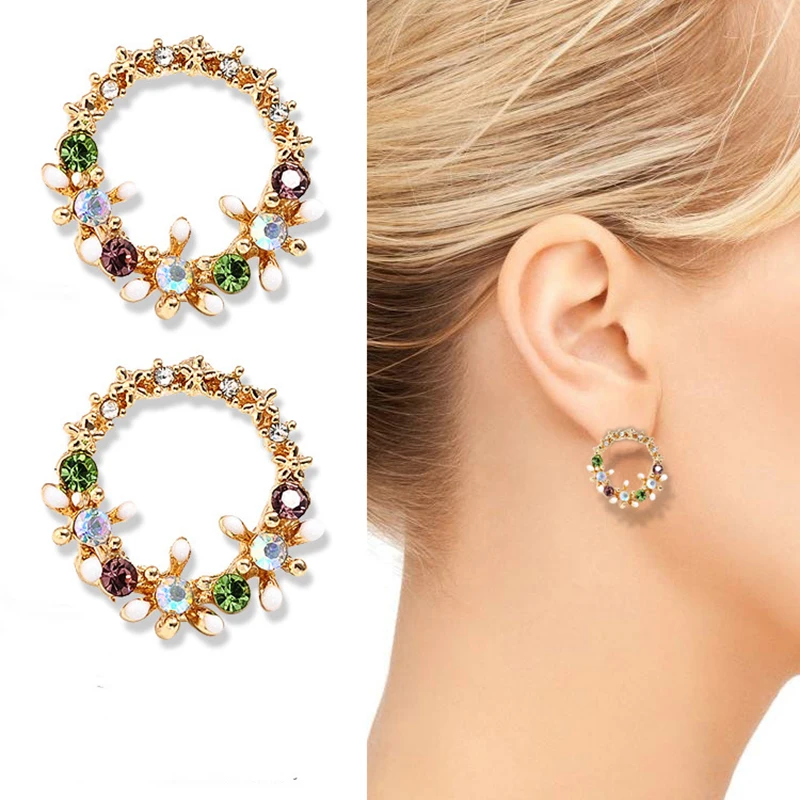 

Корейские милые разноцветные серьги-гвоздики в виде цветов, нежные эмалевые серьги-гирлянды с кристаллами и стразами для девочек, очаровательные серьги-подвески, подарки