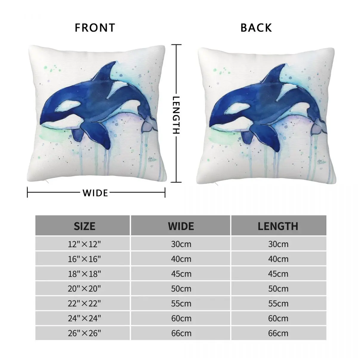 Killer Whale Orca Watercolor Square Pillowcase Polyester Linen Velvet Pattern Zip Decor Throw Pillow Case Home Cushion Cover 18