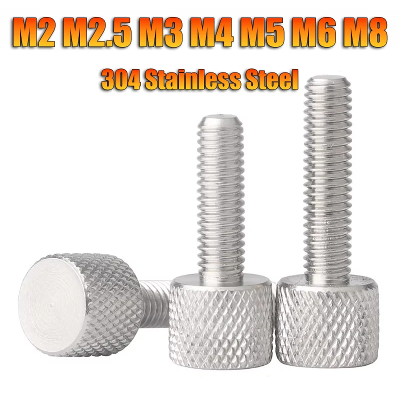 304 Stainless Steel Mesh Pattern Knurled Thumb Screws M2 M2.5 M3 M4 M5 M6 M8 Flat Head Tighten Curtain Wall Glass Bolt Screw