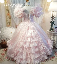 Cinderalle Pink Quinceanera Dress Civil War Debutante Elegant Vestidos De 15 Años Fairy Medieval Costume Elvish Prom Customized