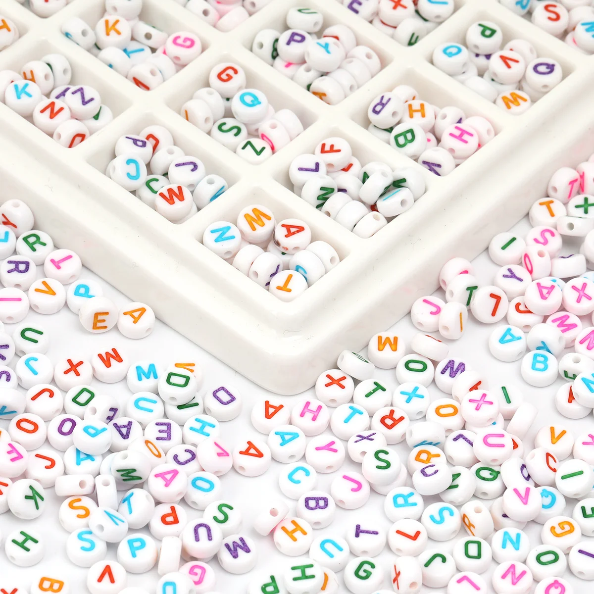 About 161/322pcs Random letters 7mm Flat Oval White Base Acrylic Alphabet Letter Beads DIY Bracelet Handmade Craft Supplies