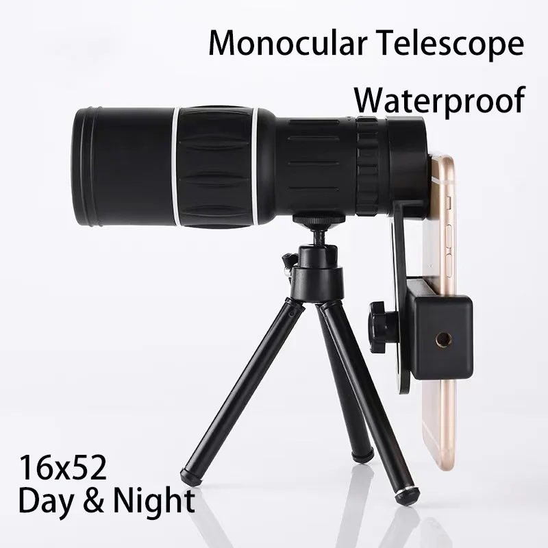 Portable 16 X 52 High Over Hd Monocular Telescope Plastic Binoculars Outdoor Outdoor Sports Telescope with Tripod Phone Clip