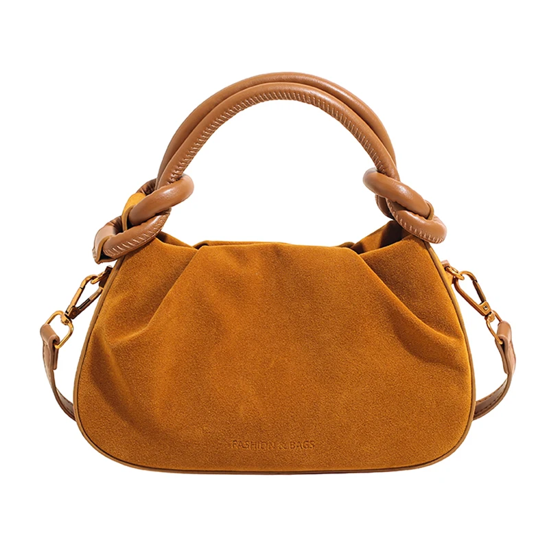 

Autumn Winter Pleated Faux Suede Handbag for Women 2025 Vintage Commuter Crossbody Bag Fashionable Handheld Small Shoulder Bag
