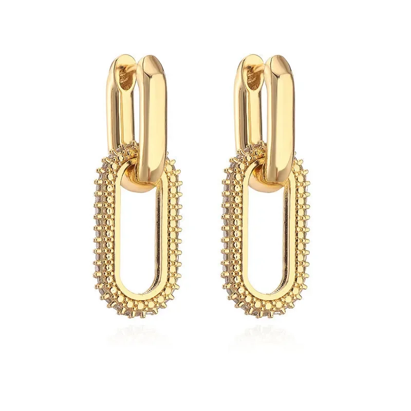 Shiny Rhinestone Geometric Earrings Ladies Fashion Light Luxury Elliptical Double Ring Earrings Exquisite Party Accessories
