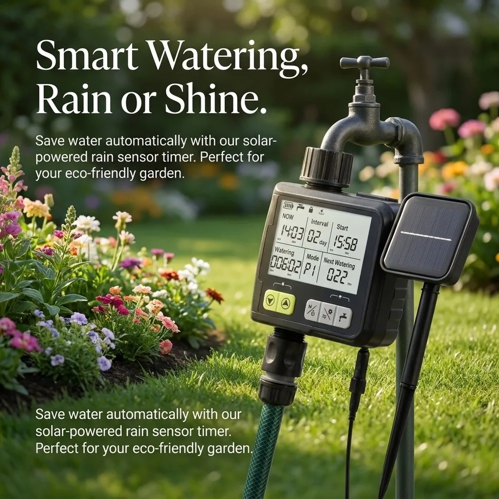 Smart Solar Drip Irrigation System with Rain Sensor and 9-Program Timer for Outdoor For Garden Balcony and Patio Use