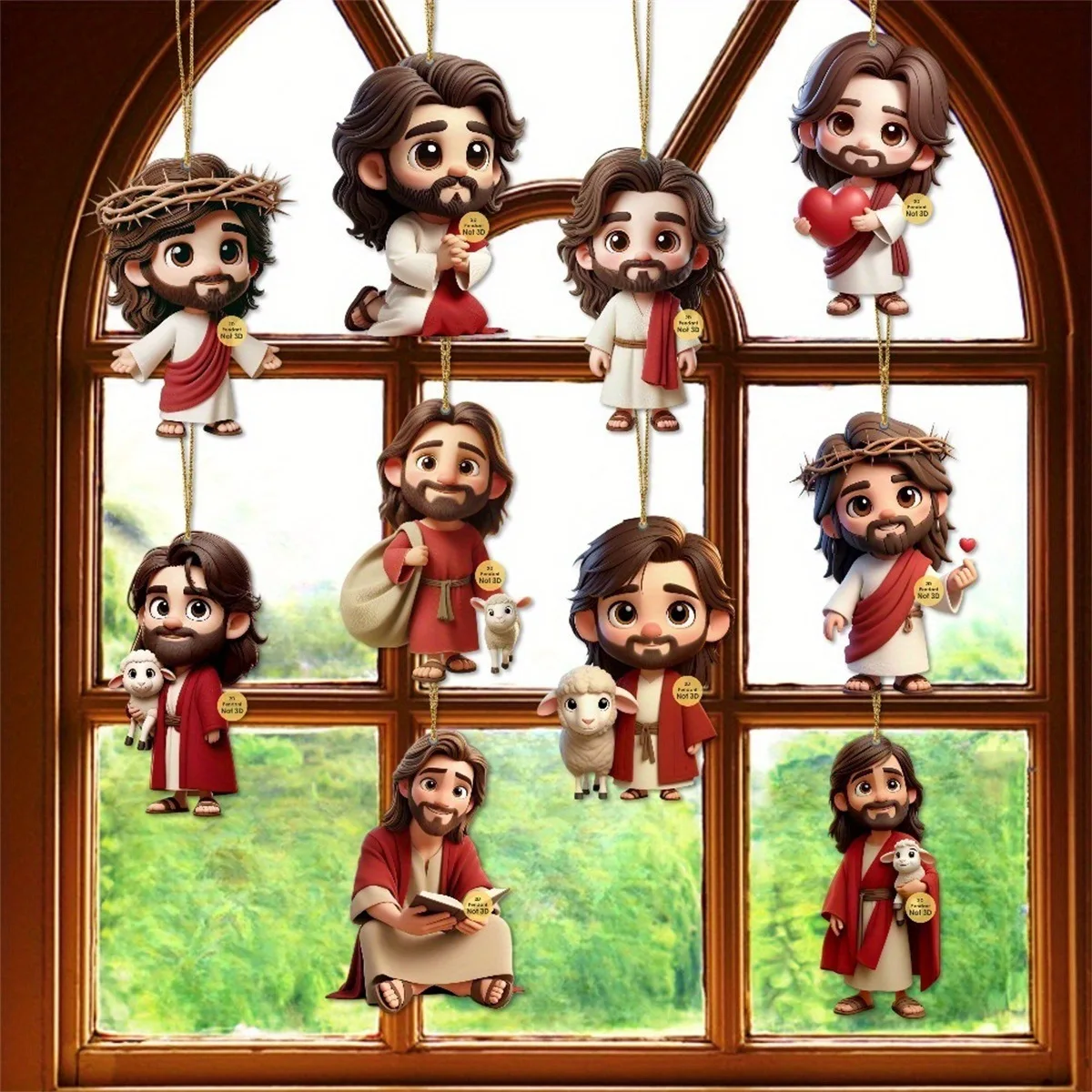 10PCS Jesus Car Ornament 2D Acrylic Jesus Rear View Mirror Accessories Charm Ornament for Backpack Bag Keychain Car Vehicle