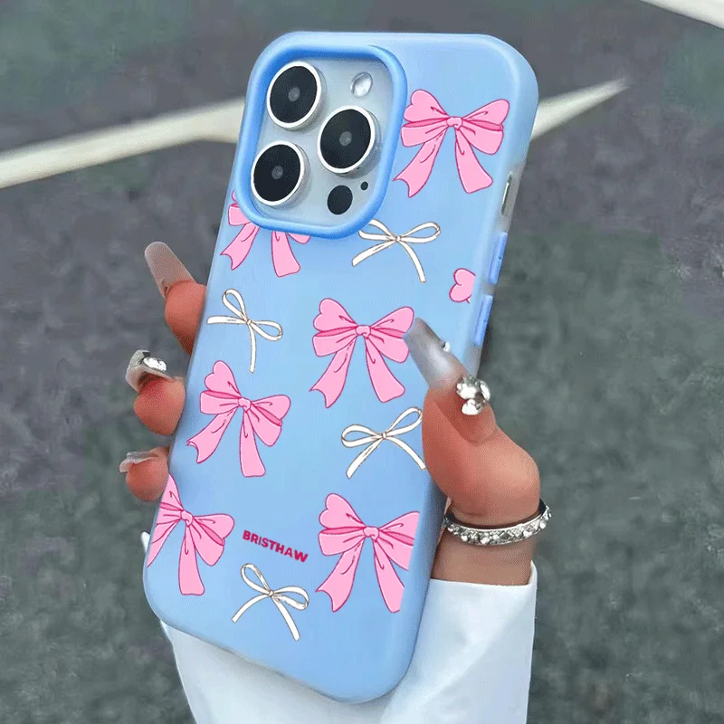 Cute Pink Bow Pattern Phone Case For Samsung A57 A37 A17 A16 A56 A55 A07 A15 A06 S26 Ultra S25 FE S24 S23 S22 Plus 2-In-1 Cover