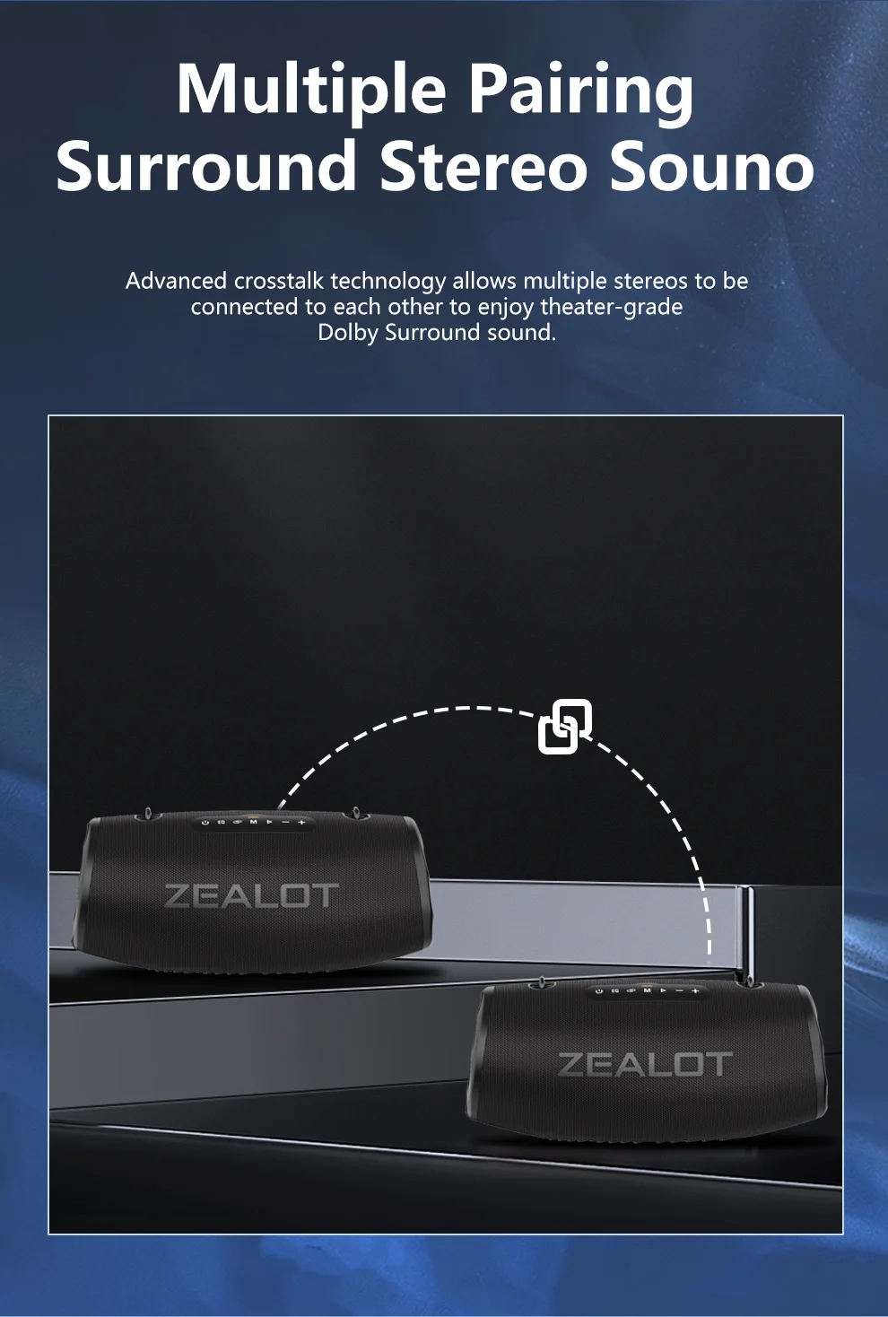 ZEALOT-S87 80W Hochleistungs-Bluetooth-Lautsprecher Tragbarer RGB-Farbbeleuchteter Wasserdichter Kabelloser Subwoofer 360° Stereo-Surround – Detail 12