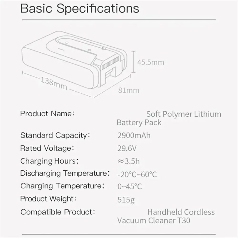 For Xiaomi 6000mAh Replacement Battery for Dreame T30 R20 Cordless Vacuum Cleaner Rechargeable Removable Cordless Extra Battery
