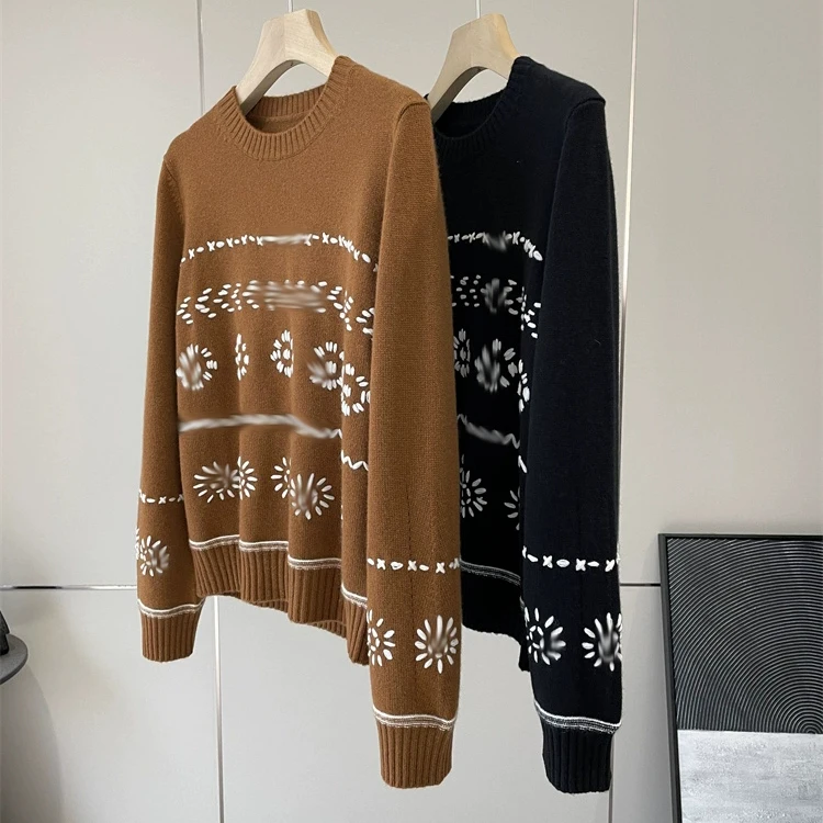 

Вязаный свитер ручной работы в стиле Фэр-Айл с круглым вырезом, пуловер из чистой шерсти с вышивкой, женский зимний модный дышащий удобный свитер, размеры в наличии