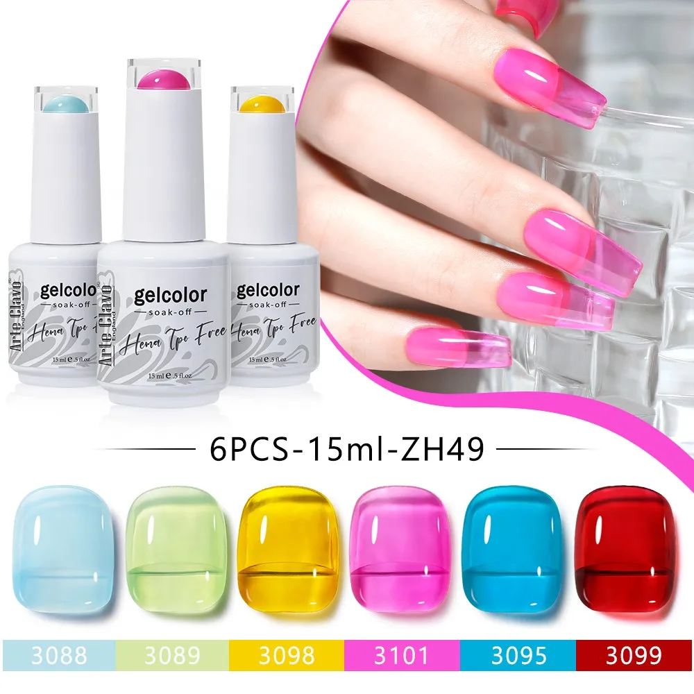

Arte Clavo UV Nail Gel Polish 6pcs/Set 15ml Transparent Color Varnishes Soak Off Base Top Coat Semi Permanent Manicure Nails Art