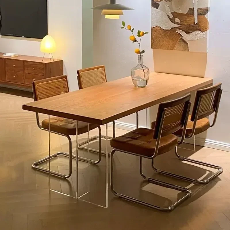 Japanese acrylic suspended solid wood dining table, antique household small apartment ash wood rectangular log wind table