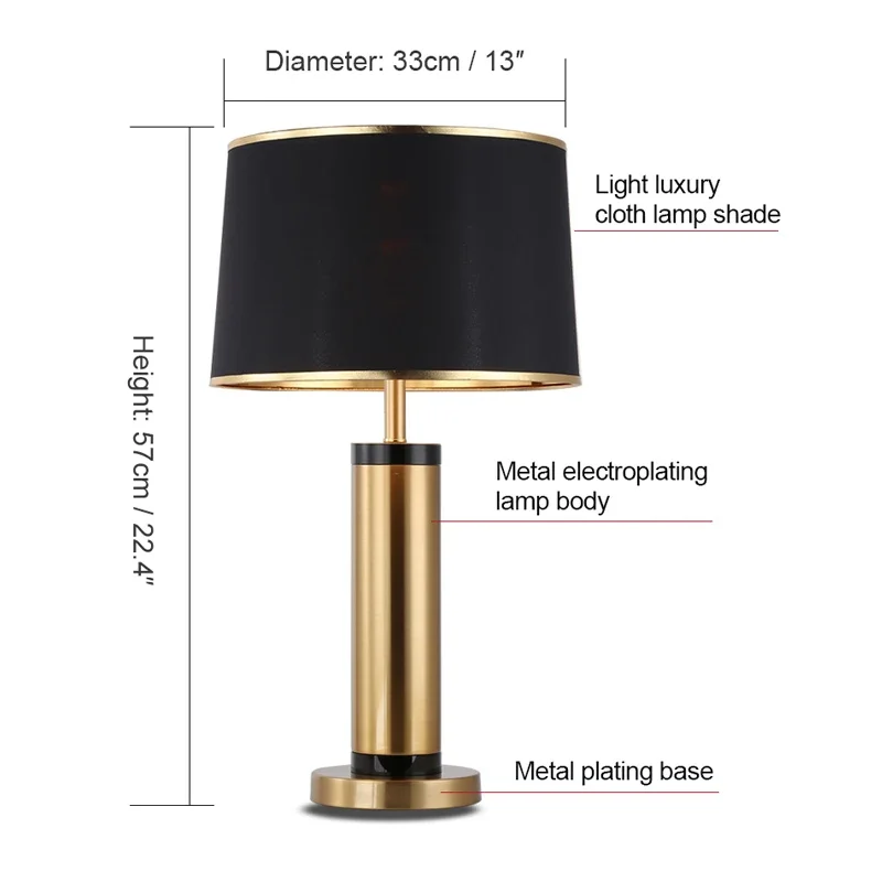 PLLY Contemporary Black Gold Table Lamp LED Vintage Creative Bedside Desk Light for Home Living Room Bedroom