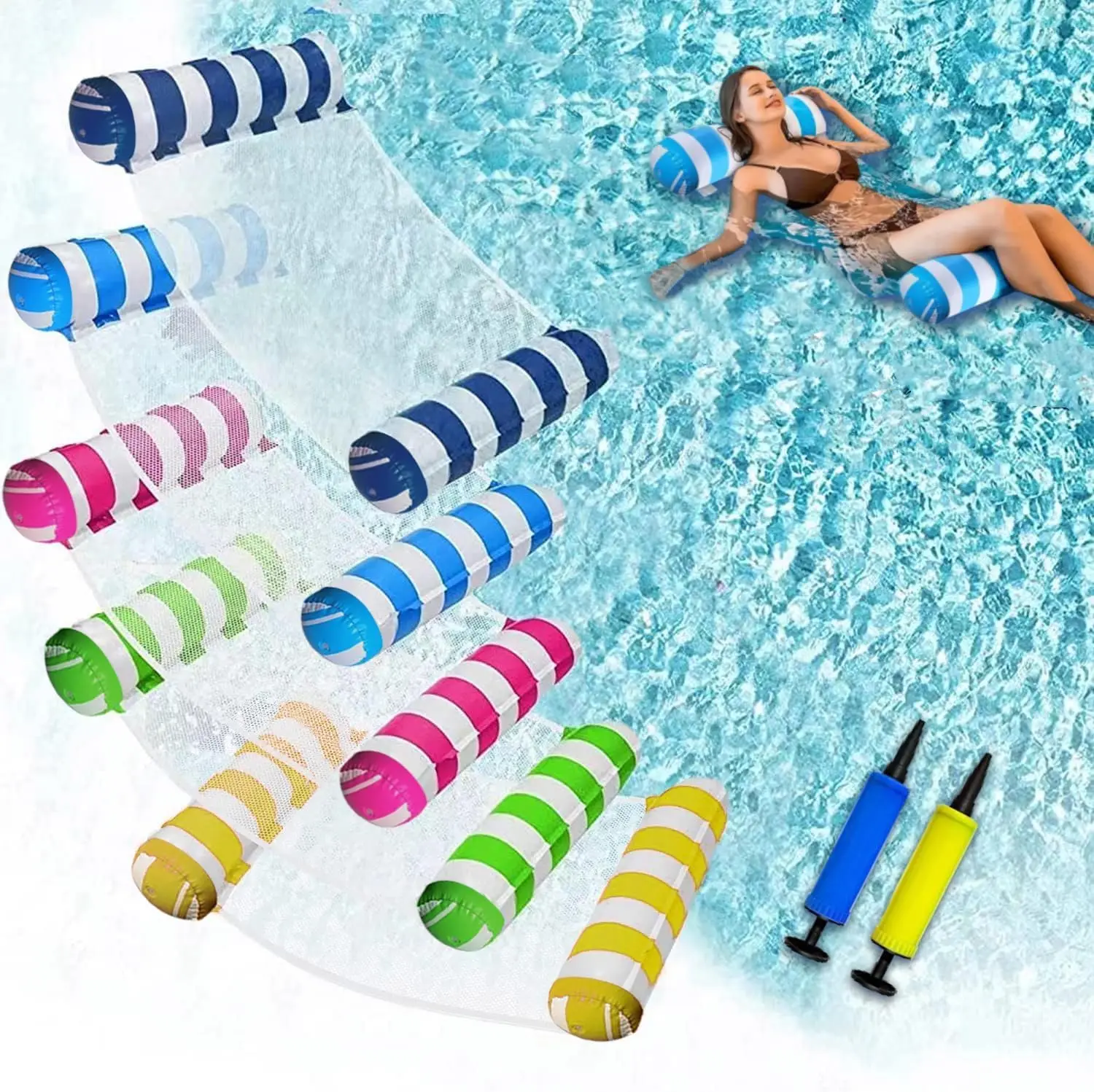 5 Pack Upgrated XL Water Pool Floats, 4-in-1 (Hammock, Saddle, Lounge Chair, Drifter) Multi-Purpose Water Pool Float, Non-Stick