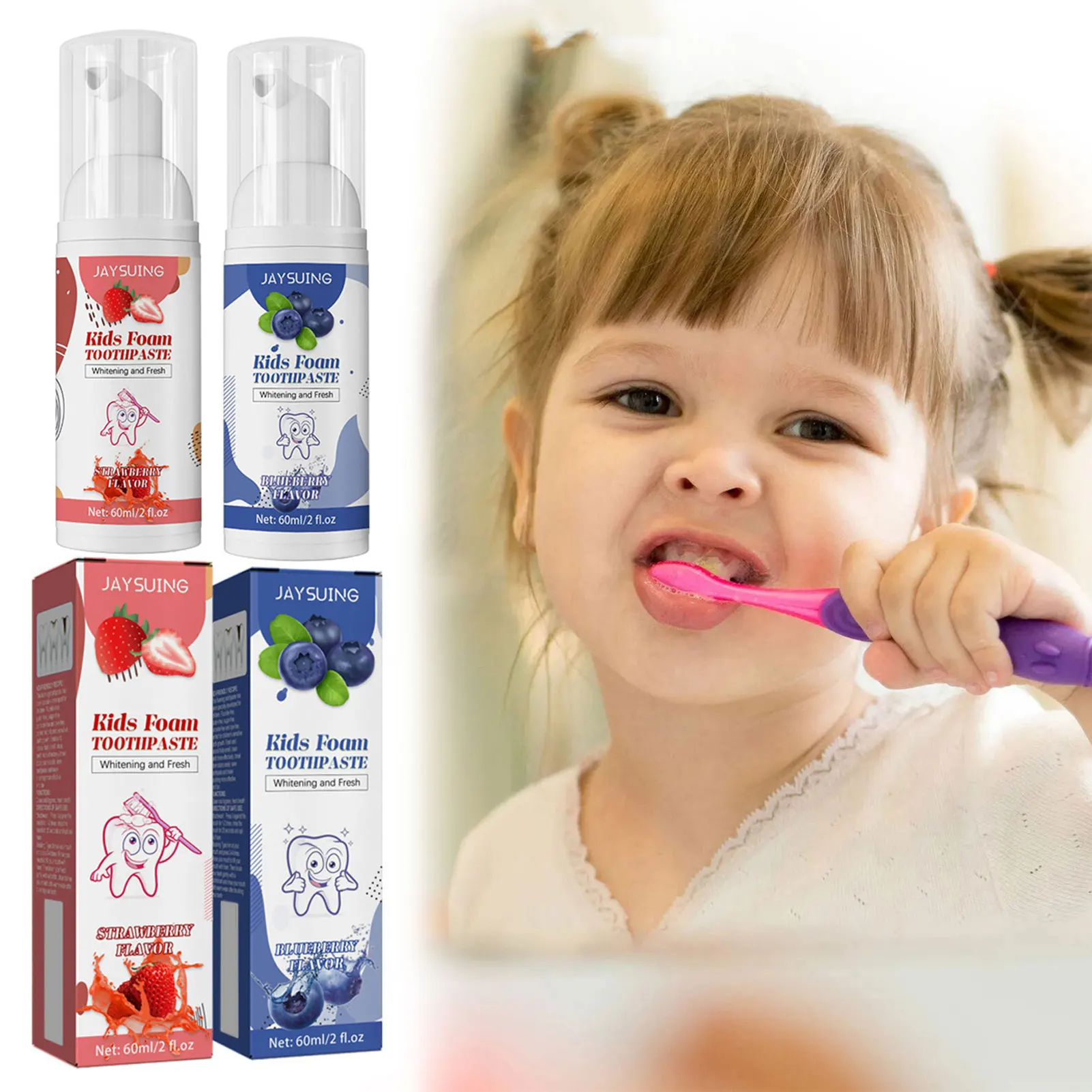 60ml Children Mousse Toothpaste Gentle Whitening Cleaning Anti Caries Fruit Flavor Kid Foam Toothpaste ﻿Non-Irritating Oral Care