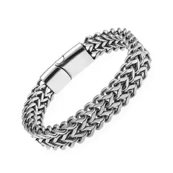 Luxury Men Stainless Steel Bracelet Silver Color Franco Chain Fashion Man Bracelet with Metal Magnetic Clasp