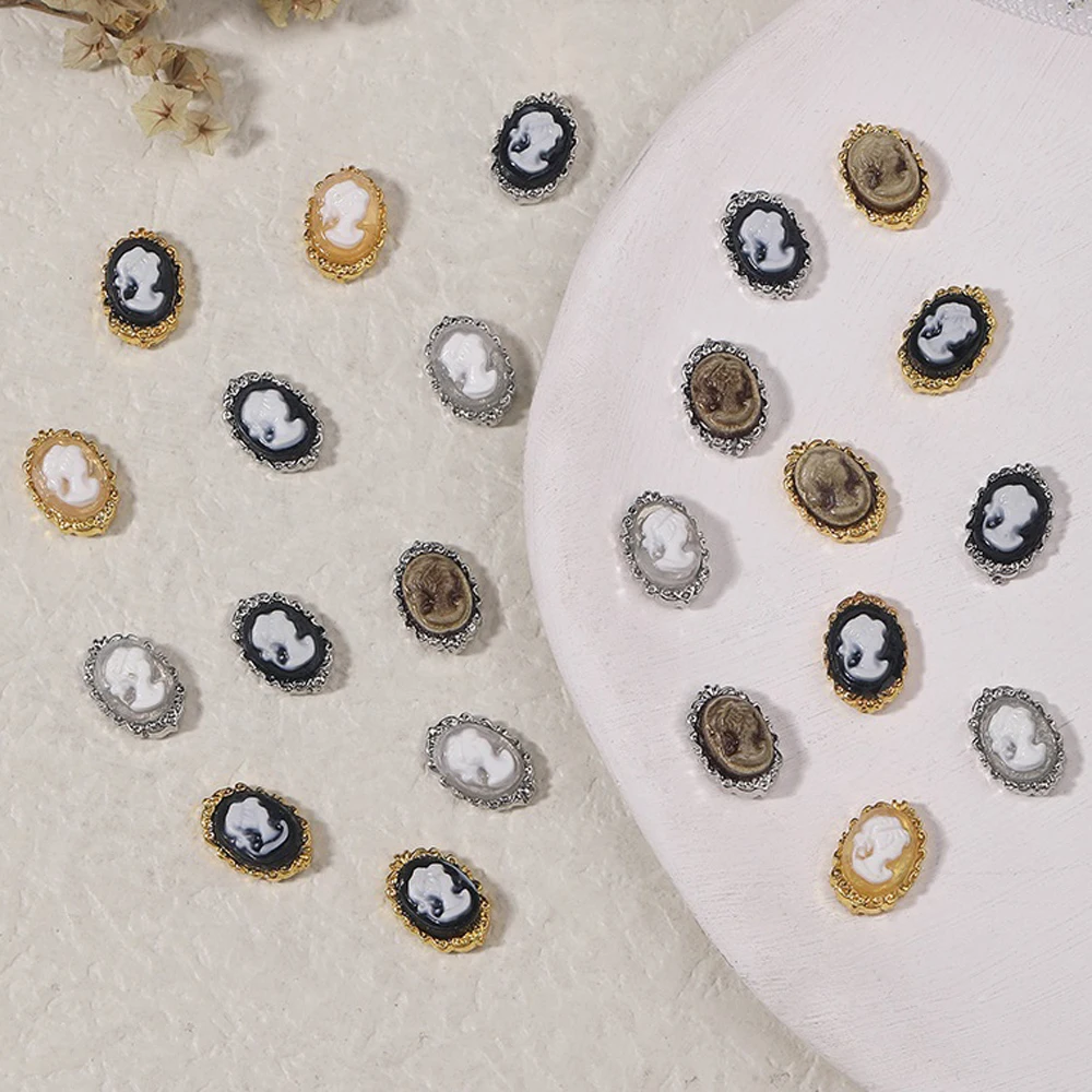

10pcs Baroque Vintage Beauty Head Nail Art Jewelry 3D Metal Alloy Pearl Keen French Beauty Nail Decoration DIY Nail Accessories