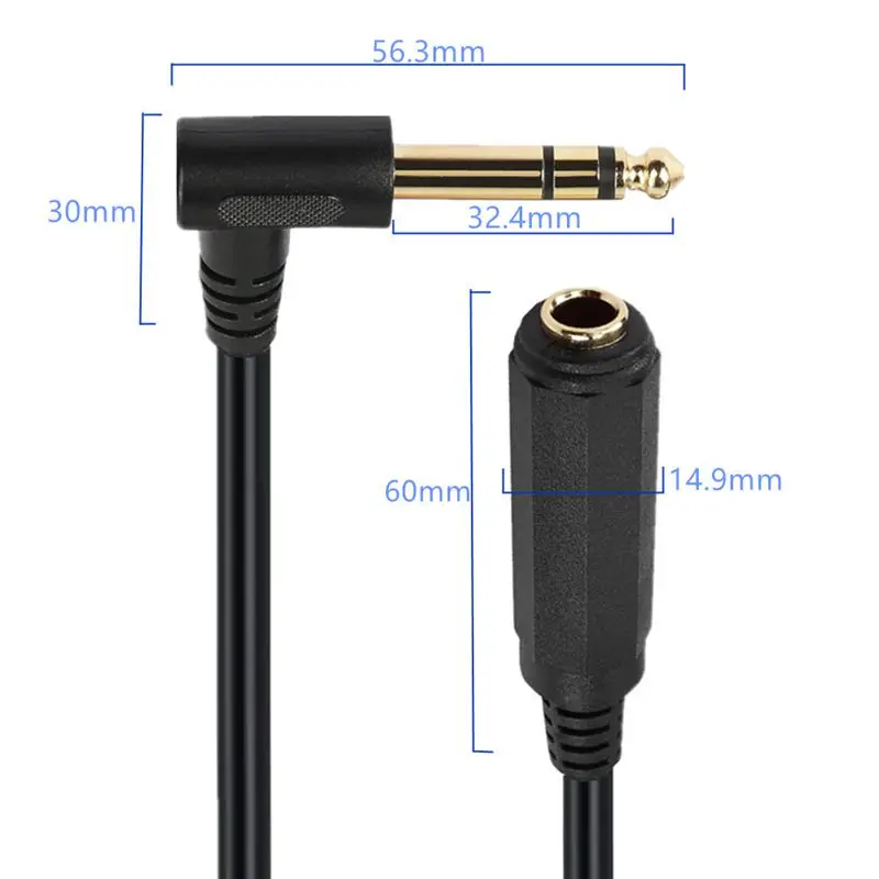 50cm Elbow Gold-Plated 6.35mm Male to Female Extension 6.35SP M-6.35SP F Cable 6.35mm Dual Channel Extension Cable