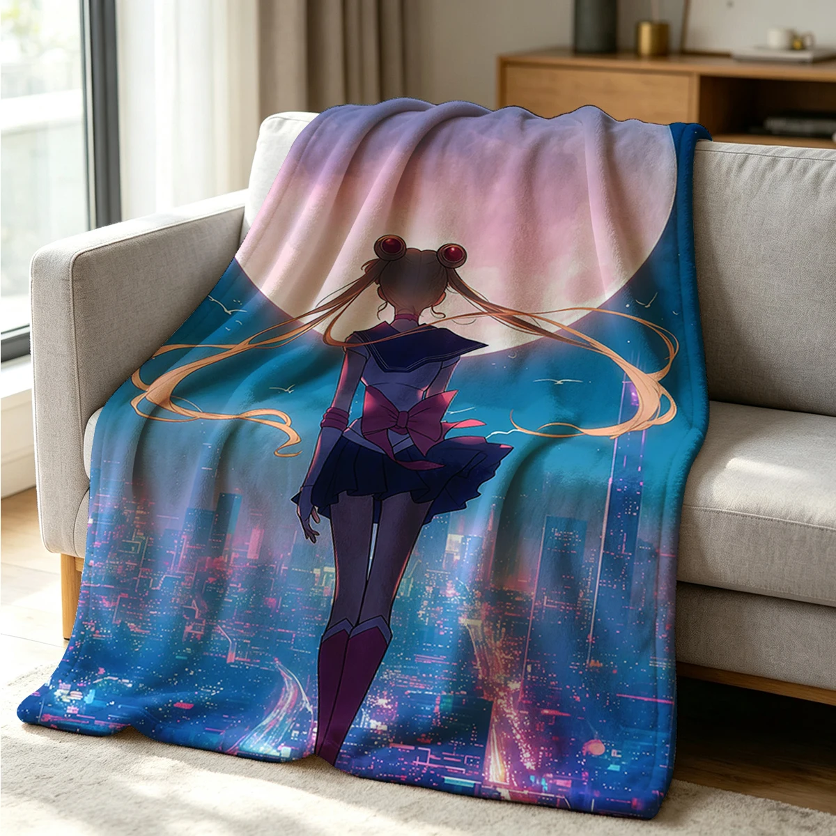 Anime S-Sailor-s M-Moon Blanket Soft Cozy Throw for Sofa Bed Festive Holiday Decor Gift for Kids and Adults,Lightweight and Warm