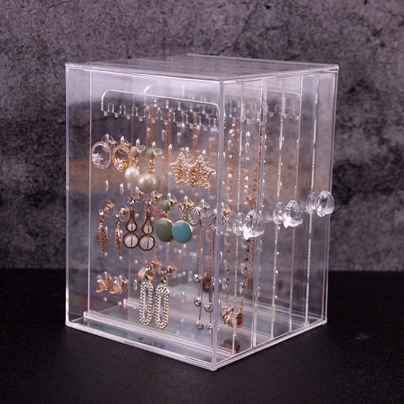 

Acrylic Transparent Jewelry Storage Box Earring Nelace Display Stand Dustproof Jewelry Organizer Box for Faion Accories