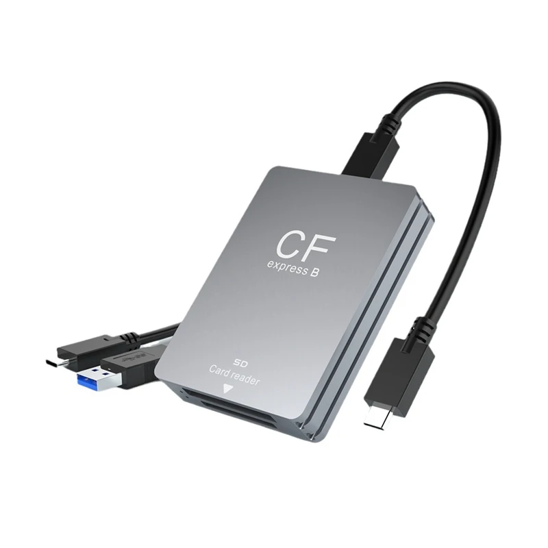 

2 в 1 устройство чтения SD-карт Cfexpress Type B Устройство чтения Cfexpress USB 3.2 10 Гбит/с с двумя слотами и кабелем USB C к USB C/A для зеркальных фотокамер