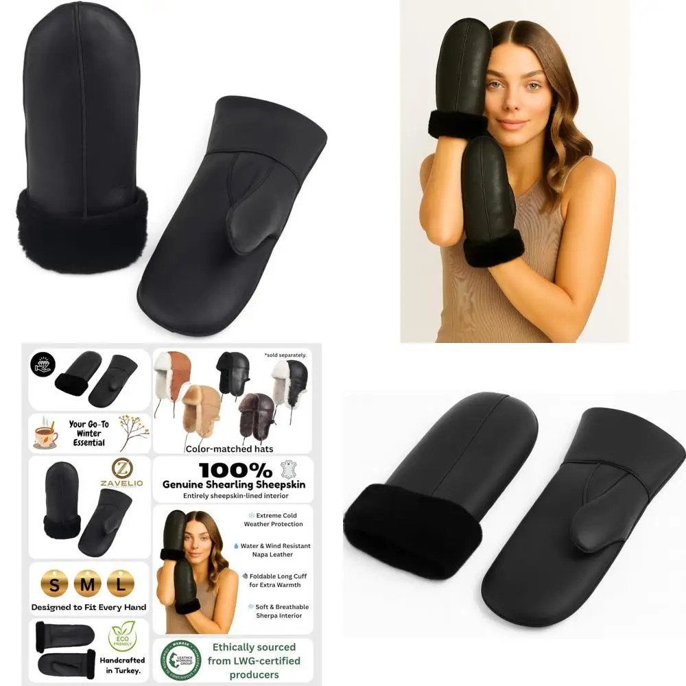 

Premium Shearling Leather Mittens for Women - Warm Winter Gloves, LWG Certified, Ideal for Cold Weather Protection