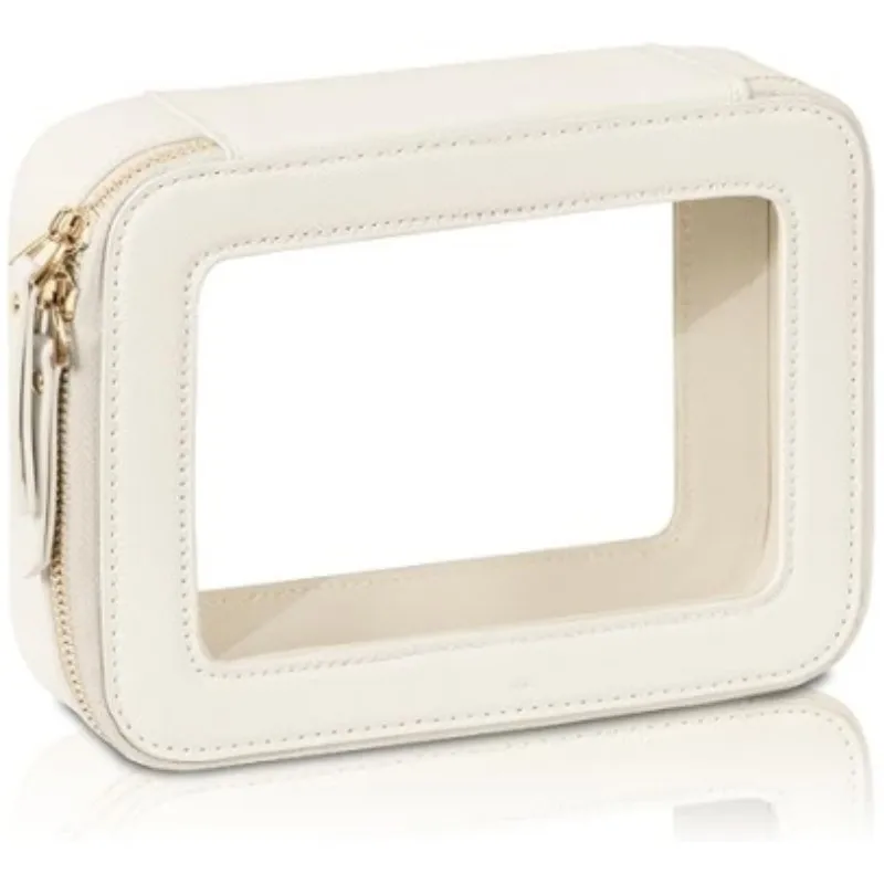 

New Transparent Ladies Large Capacity Travel Toiletry Bag Waterproof Double Layer Handheld PU Makeup Bag Fashionable Solid Color