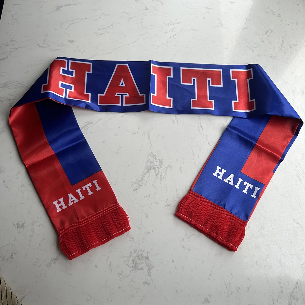 （TIKI FLAG）Haiti Scarf 14x135cm Double-sided Printed Haiti Flag Satin Hayti Scarf Suitable for football cup Sports Events