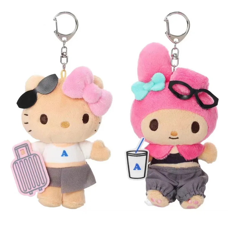 

15cm Cute Japanese New Sanrio Black Leather Hello Kitty Swimsuit Melody Summer Travel Plush Toy Pendant Birthday Gift