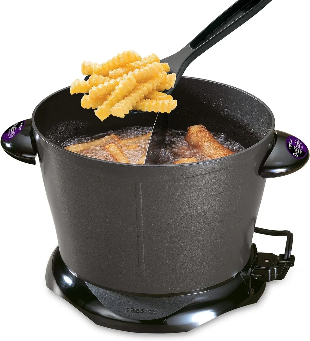 DualDaddy Electric Deep Fryer, Black Heavy Cast Aluminum, Non-stick Paint; Sturdy, Cool-keeping Handle