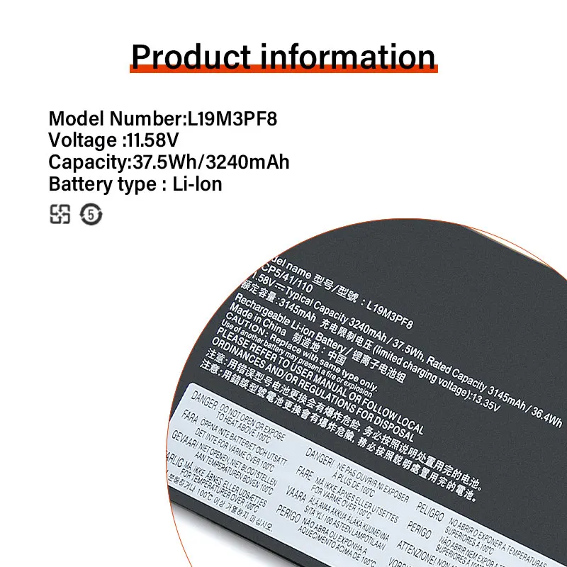 Bateria do portátil para Lenovo Flex série 3-11IGL05, L19M3PF8, L19C3PF8, SB10X02592, 11.58V, 37.5Wh, 3240mAh