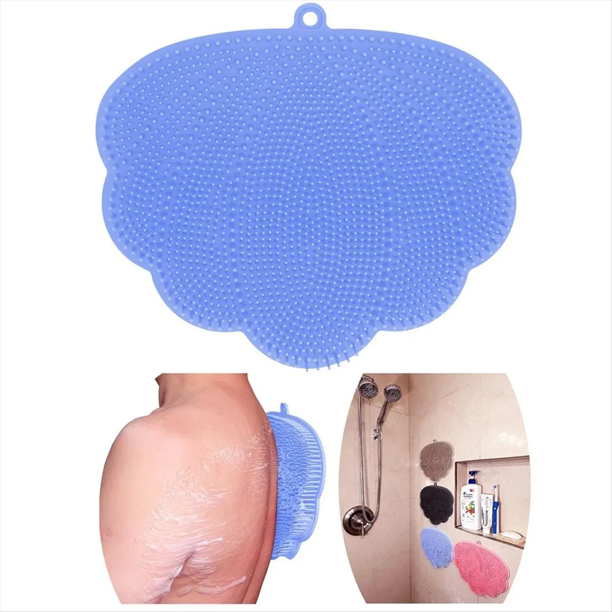 

T70C! Wall-Mounted Hands-Free Back and Foot Scrubber with Suction Cups - Deep Clean and Exfoliate in the Shower Blue