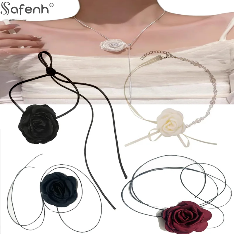 جديد قابل للتعديل شبكة روز زهرة قلادة قلادة قابل للتعديل سلسلة موضة رومانسية الرجعية سلسلة الترقوة للنساء مجوهرات هدية