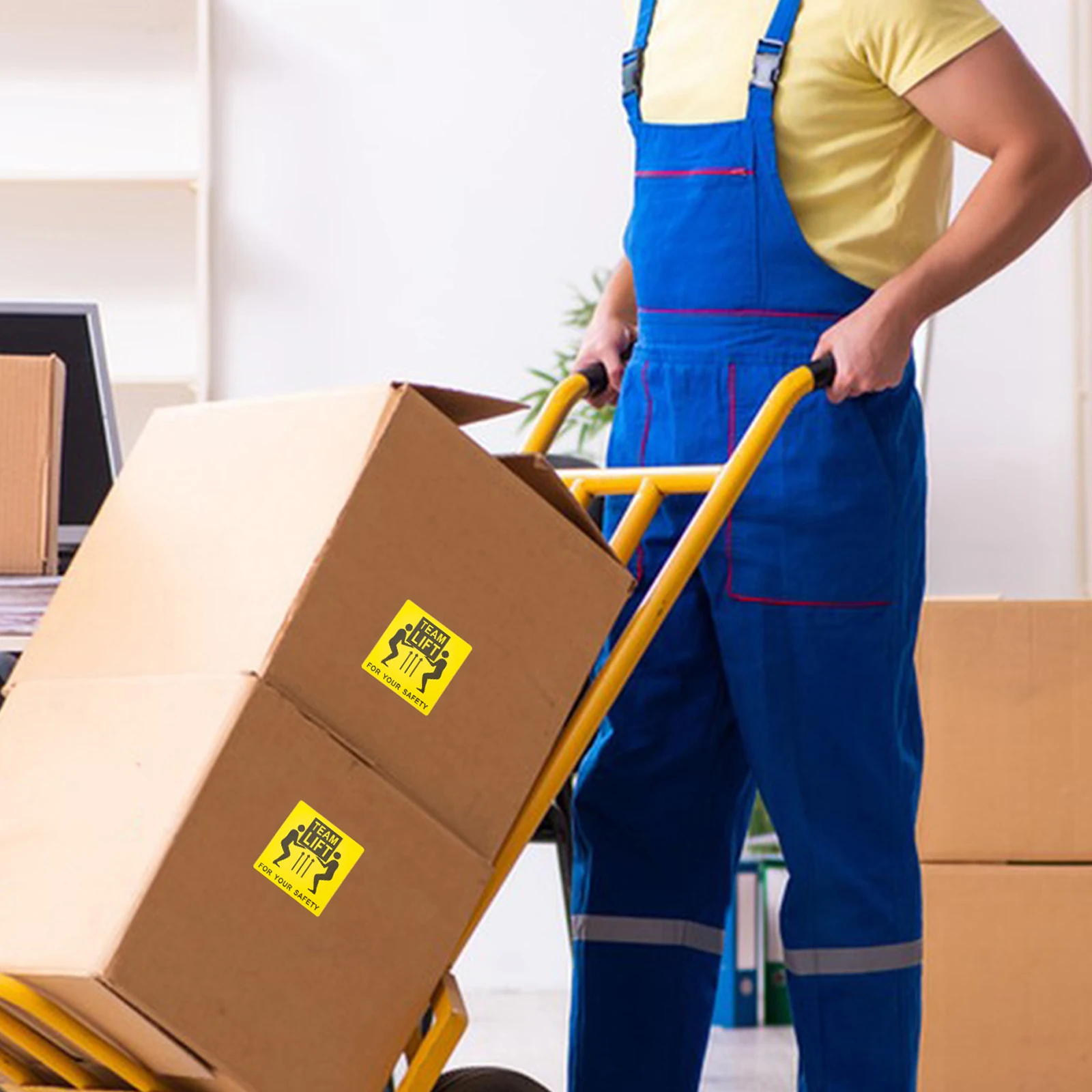 

1pcs 1 Roll Heavy Object Labels Team Lift Stickers Adhesive Backing Clear Caution Warning Signs For Logistics Transportation