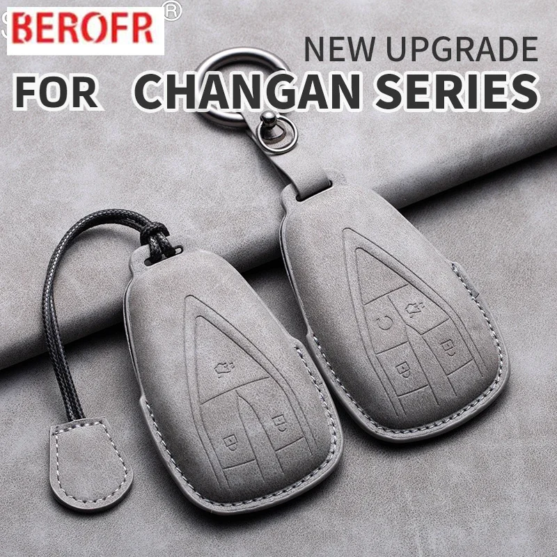 Leather Car Key Fob Case Cover For Changan CS35PLUS CS35 Plus CS55 PLUS CS75 PLUS Eado UNI-T UNI K Oushang X5 X7 EV 2019-2022