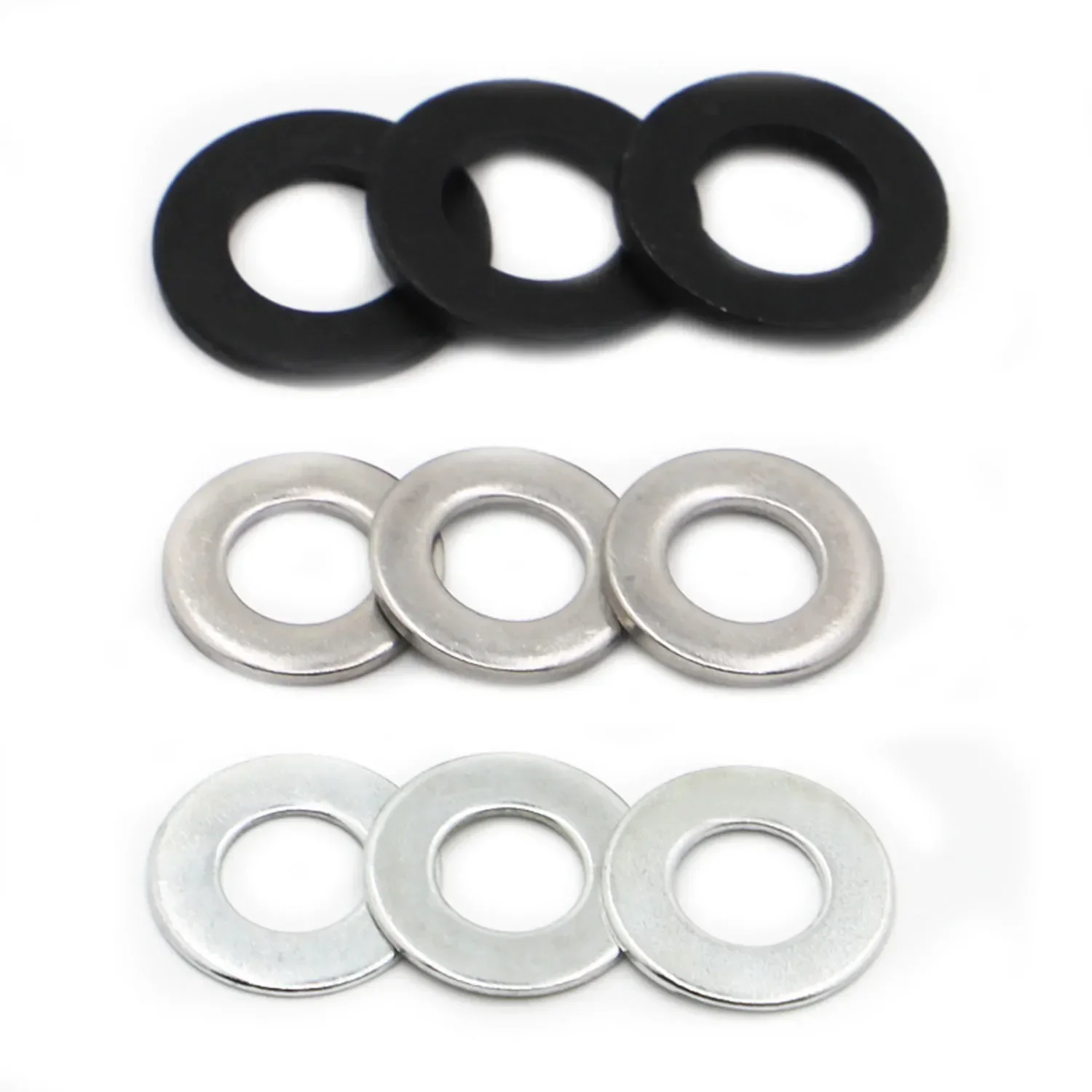 M2 M2.5 M3 M4 M5 M6 M8 M10 M12-M24 Black White Zinc-plated Steel 304 Stainless Steel Flat Washer Plain Washer Flat Gasket Rings