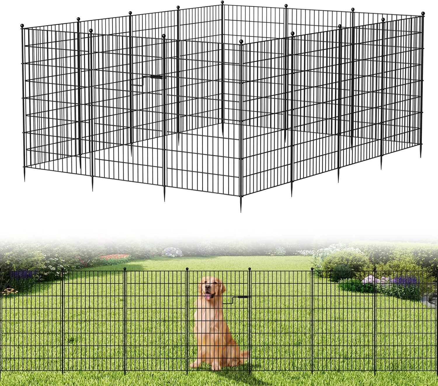 

Metal Garden Fence Animal Barrier with Gate No Dig Dog Pet Fence 13 Panel
