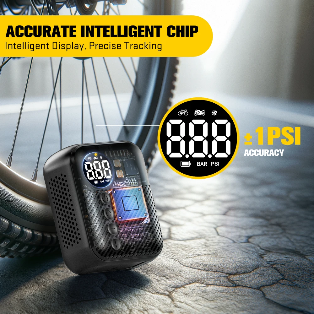 مضخة هواء صغيرة محمولة للدراجة من كارسون - قابلة لإعادة الشحن بحجم الجيب، مقياس رقمي، نفخ سريع للدراجة وإطارات الدراجات النارية والسيارات 150 رطل لكل بوصة مربعة #2